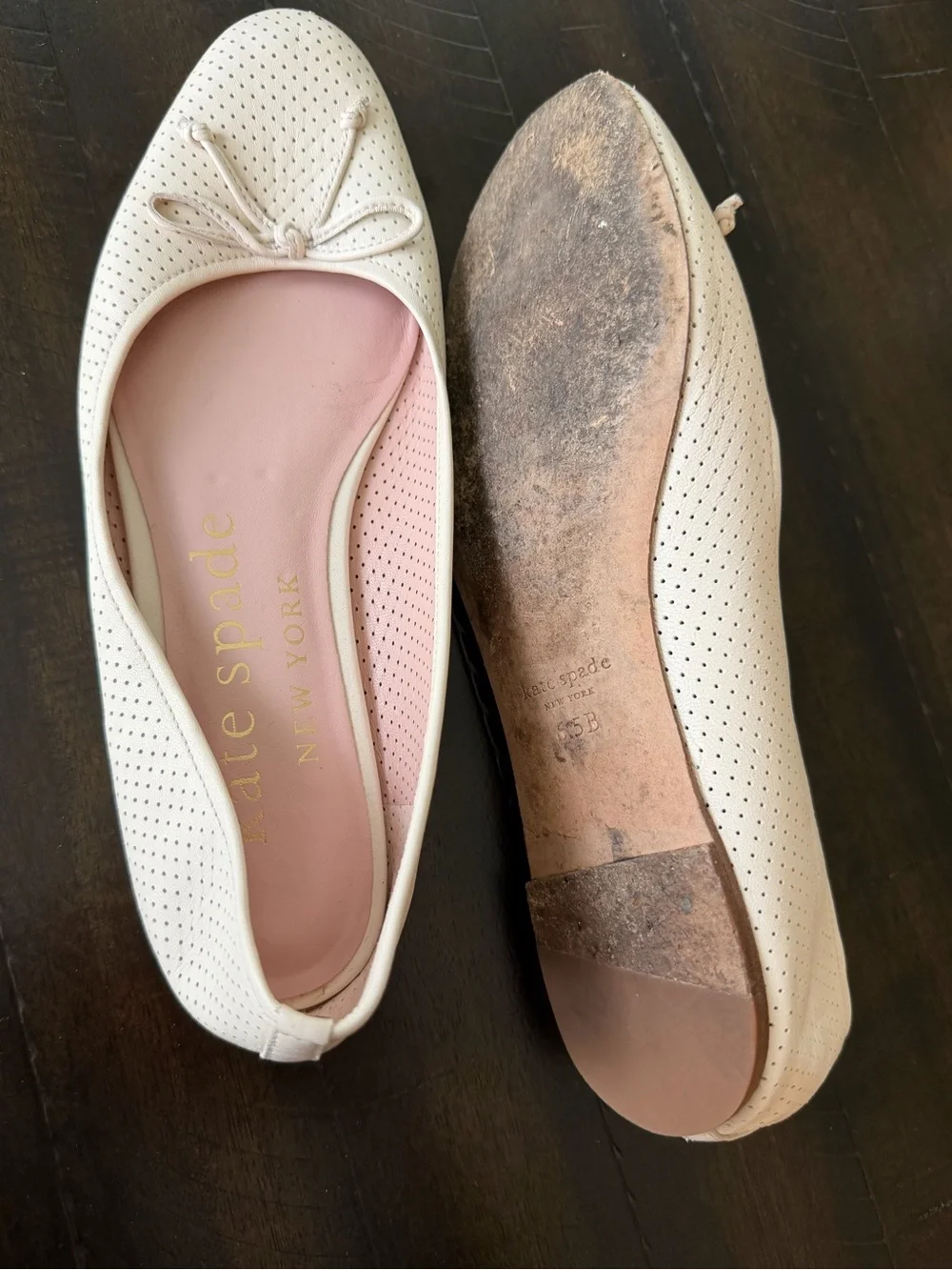 kate spade Cream Perforated Ballet Flats with Pink Insole - Picture 2 of 3